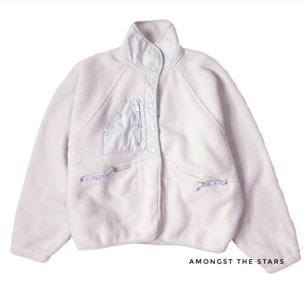 Free People Movement Hit The Slopes Salt Water Blue Grey Fleece Jacket - Picture 5 of 12